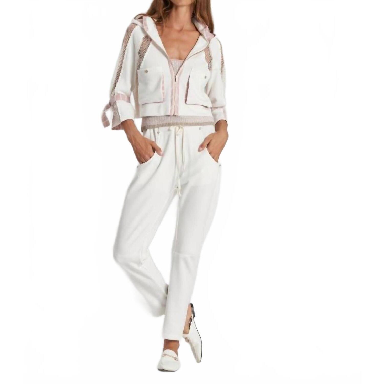 New Tricot Chic Knit Cropped Jacket In White/Pink